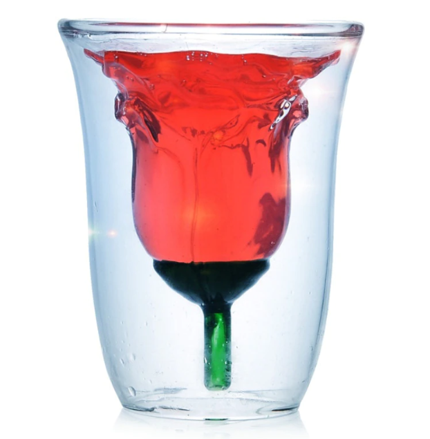 Rose Shape Double Wall Glass Cup